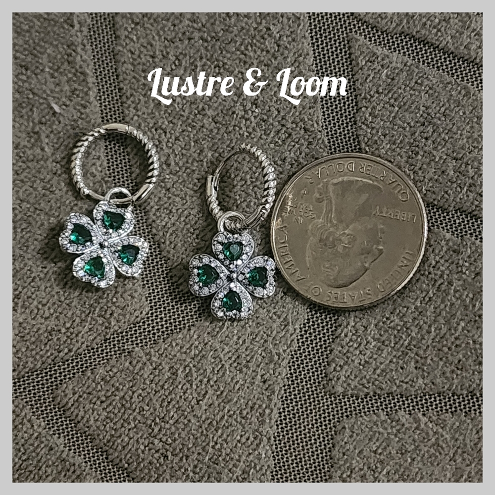 Silver and Green Clover Earrings - Picture 5 of 5